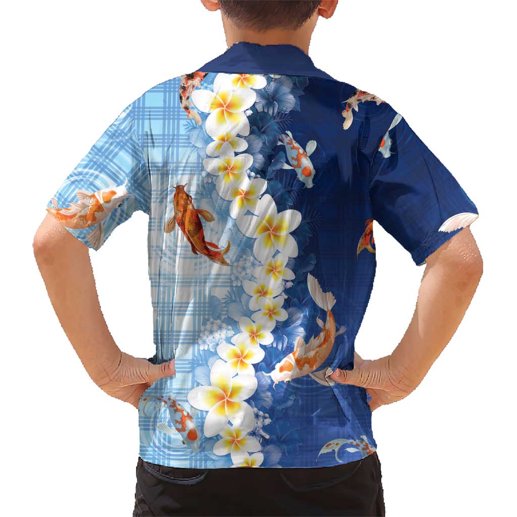 Hawaii And Japan Family Matching Mermaid Dress and Hawaiian Shirt Plumeria Lei With Koi Fish Blue LT05 - Polynesian Pride