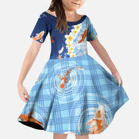 Hawaii And Japan Family Matching Mermaid Dress and Hawaiian Shirt Plumeria Lei With Koi Fish Blue LT05 Daughter's Dress Blue - Polynesian Pride