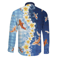 Hawaii And Japan Family Matching Off Shoulder Short Dress and Hawaiian Shirt Plumeria Lei With Koi Fish Blue LT05 - Polynesian Pride