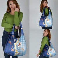 Hawaii And Japan Grocery Bag Plumeria Lei With Koi Fish Blue LT05 - Polynesian Pride