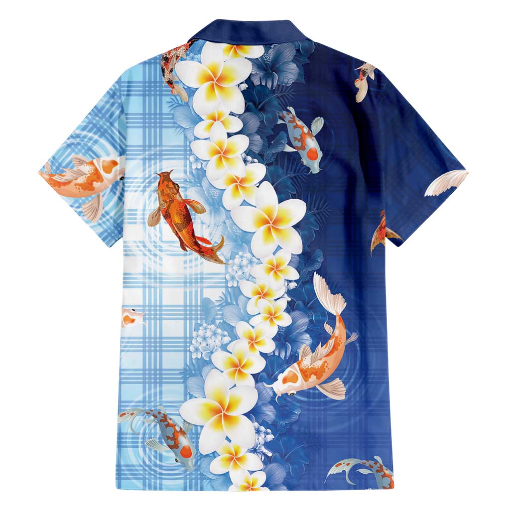 Hawaii And Japan Hawaiian Shirt Plumeria Lei With Koi Fish Blue - Polynesian Pride