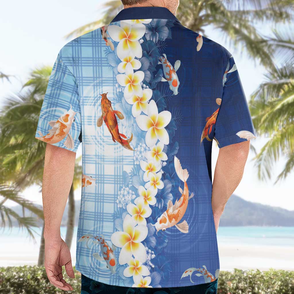 Hawaii And Japan Hawaiian Shirt Plumeria Lei With Koi Fish Blue - Polynesian Pride