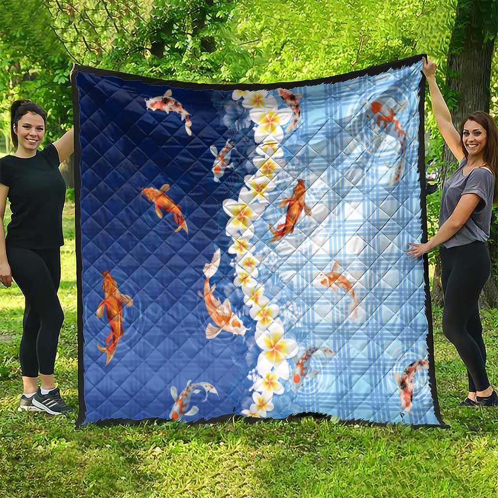 Hawaii And Japan Quilt Plumeria Lei With Koi Fish Blue - Polynesian Pride