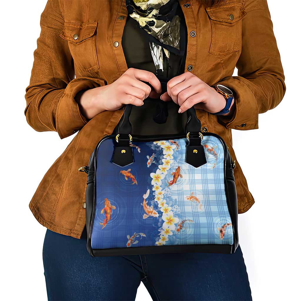 Hawaii And Japan Shoulder Handbag Plumeria Lei With Koi Fish Blue - Polynesian Pride
