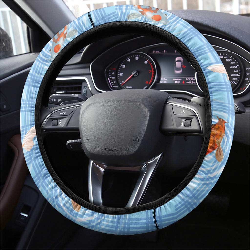 Hawaii And Japan Steering Wheel Cover Plumeria Lei With Koi Fish Blue LT05 - Polynesian Pride