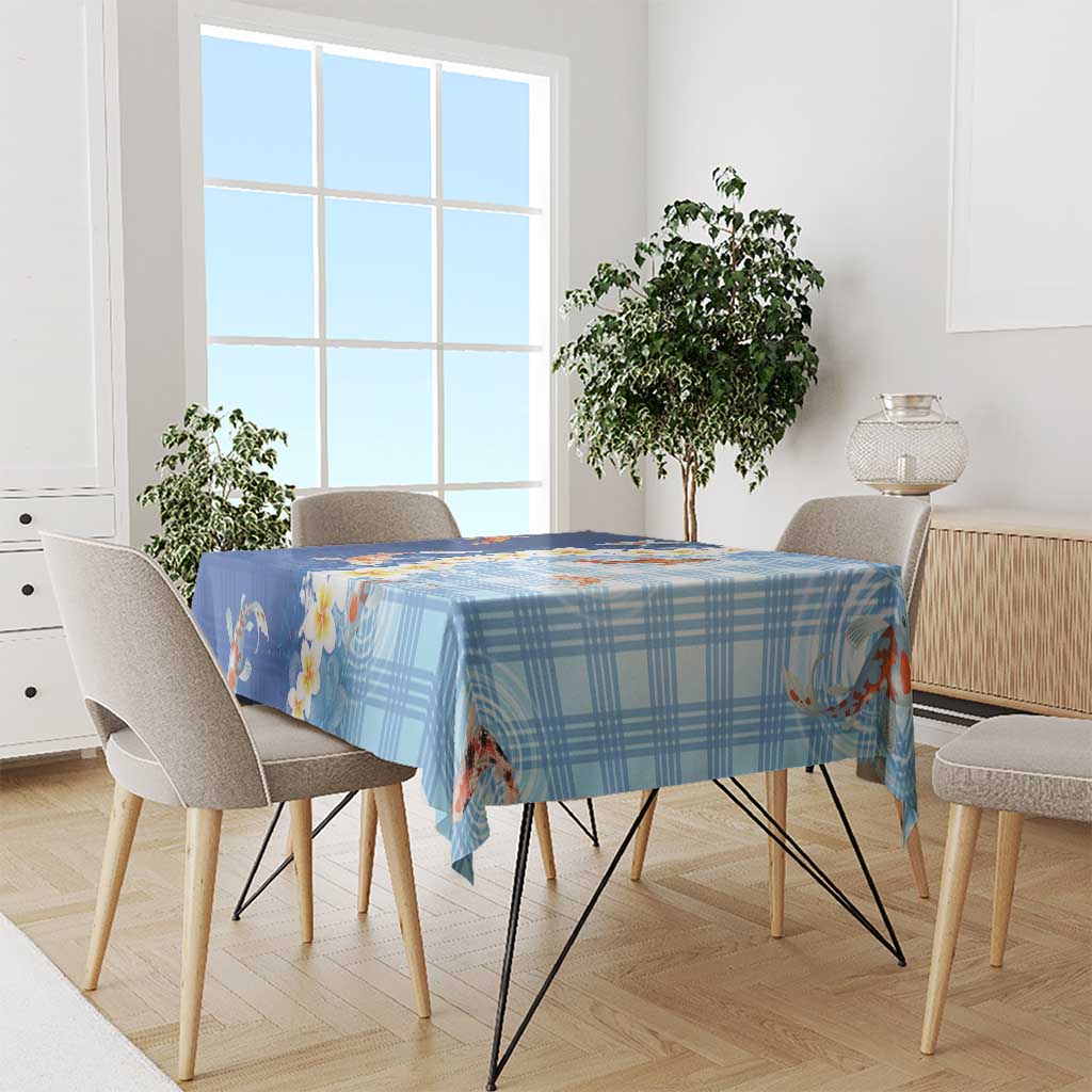 Hawaii And Japan Tablecloth Plumeria Lei With Koi Fish Blue - Polynesian Pride
