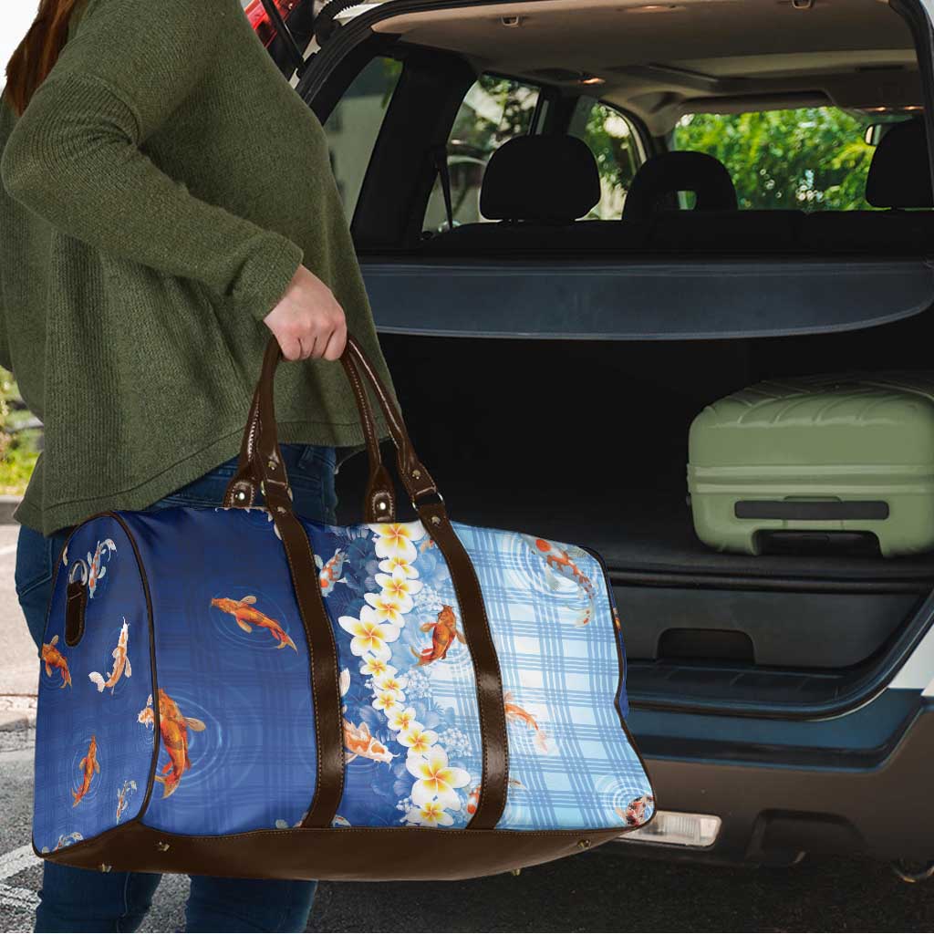 Hawaii And Japan Travel Bag Plumeria Lei With Koi Fish Blue LT05 - Polynesian Pride