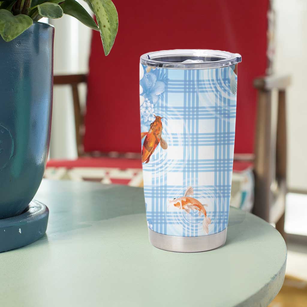Hawaii And Japan Tumbler Cup Plumeria Lei With Koi Fish Blue - Polynesian Pride