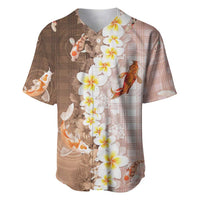 Hawaii And Japan Baseball Jersey Plumeria Lei With Koi Fish Beige - Polynesian Pride