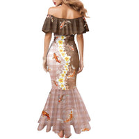 Hawaii And Japan Family Matching Mermaid Dress and Hawaiian Shirt Plumeria Lei With Koi Fish Beige LT05 - Polynesian Pride