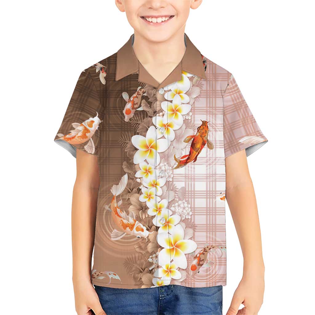 Hawaii And Japan Family Matching Mermaid Dress and Hawaiian Shirt Plumeria Lei With Koi Fish Beige LT05 Son's Shirt Beige - Polynesian Pride