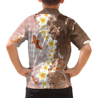 Hawaii And Japan Family Matching Off Shoulder Maxi Dress and Hawaiian Shirt Plumeria Lei With Koi Fish Beige LT05 - Polynesian Pride