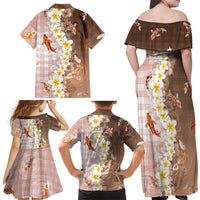 Hawaii And Japan Family Matching Off Shoulder Maxi Dress and Hawaiian Shirt Plumeria Lei With Koi Fish Beige LT05 - Polynesian Pride