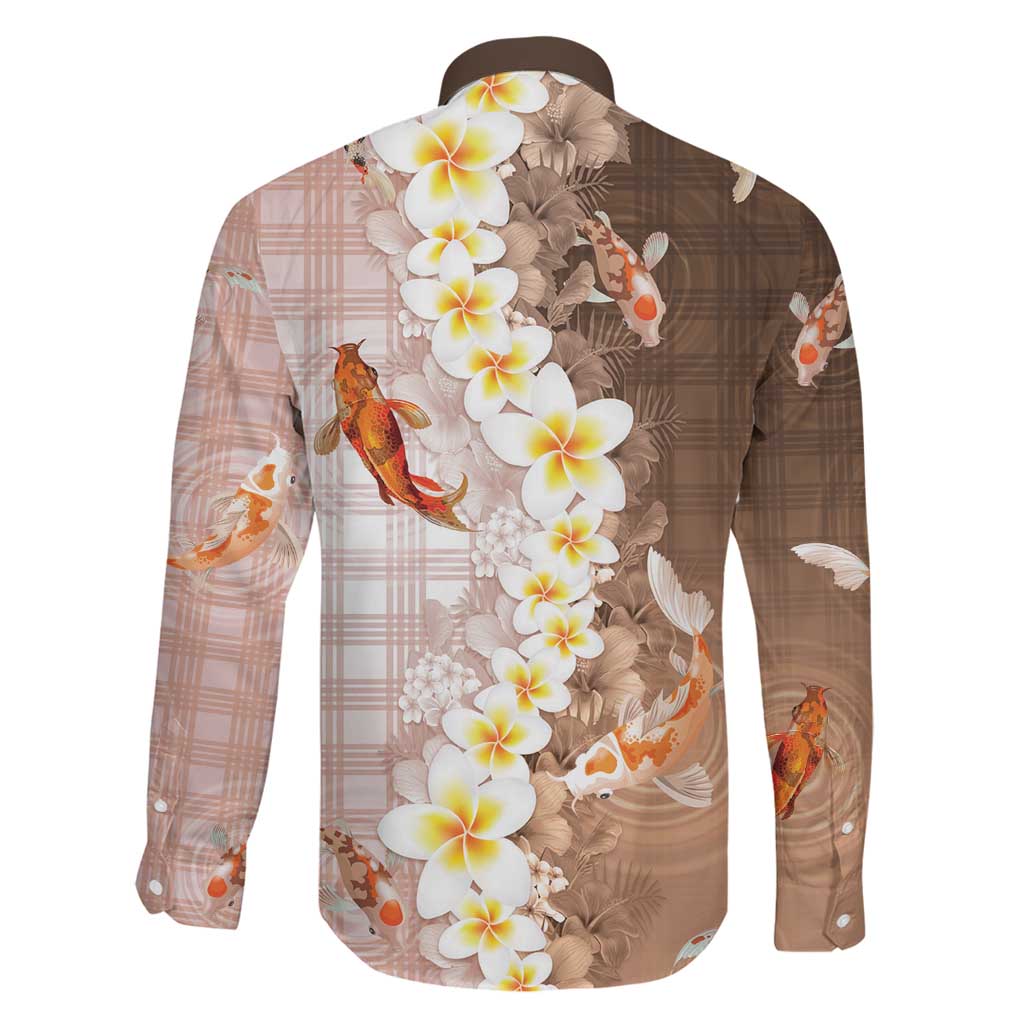 Hawaii And Japan Family Matching Off Shoulder Short Dress and Hawaiian Shirt Plumeria Lei With Koi Fish Beige LT05 - Polynesian Pride