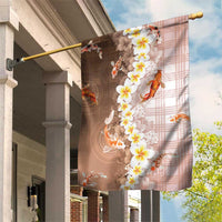 Hawaii And Japan Garden Flag Plumeria Lei With Koi Fish Beige LT05 House Flag Beige - Polynesian Pride
