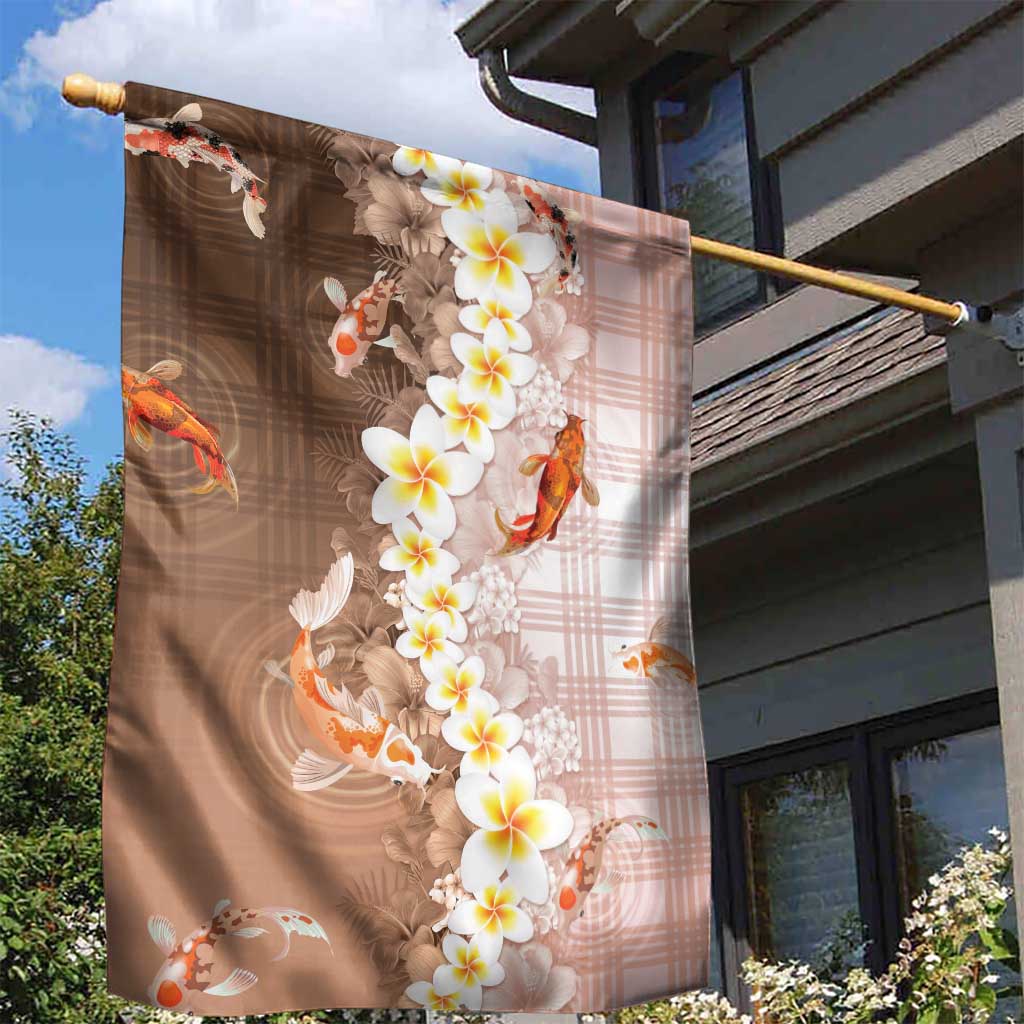 Hawaii And Japan Garden Flag Plumeria Lei With Koi Fish Beige LT05 - Polynesian Pride