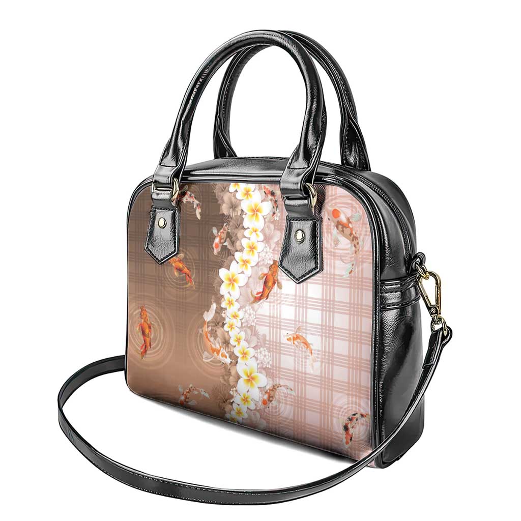 Hawaii And Japan Shoulder Handbag Plumeria Lei With Koi Fish Beige - Polynesian Pride