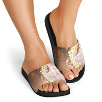 Hawaii And Japan Slide Sandals Plumeria Lei With Koi Fish Beige - Polynesian Pride