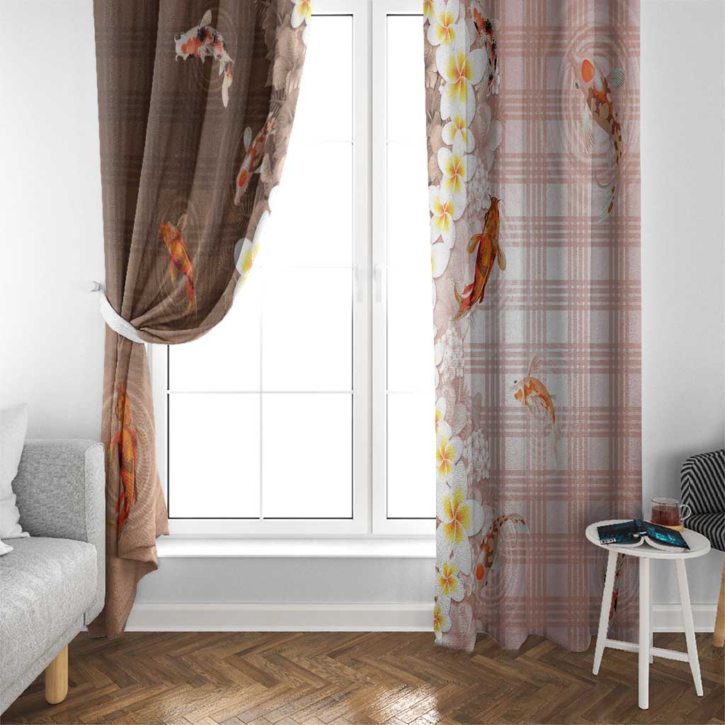 Hawaii And Japan Window Curtain Plumeria Lei With Koi Fish Beige - Polynesian Pride