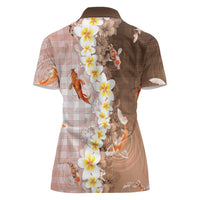 Hawaii And Japan Women Polo Shirt Plumeria Lei With Koi Fish Beige - Polynesian Pride