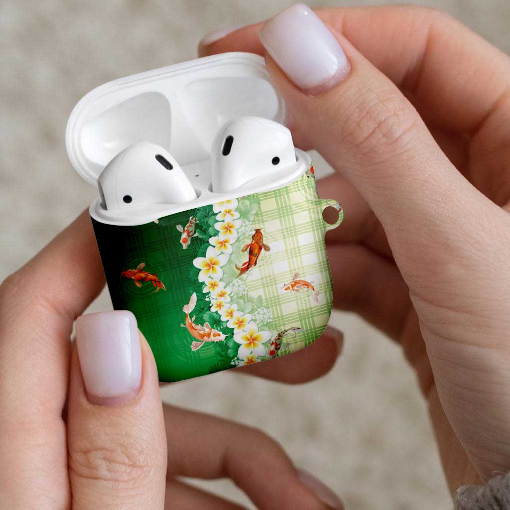 Hawaii And Japan AirPods Case Plumeria Lei With Koi Fish Green LT05 - Polynesian Pride