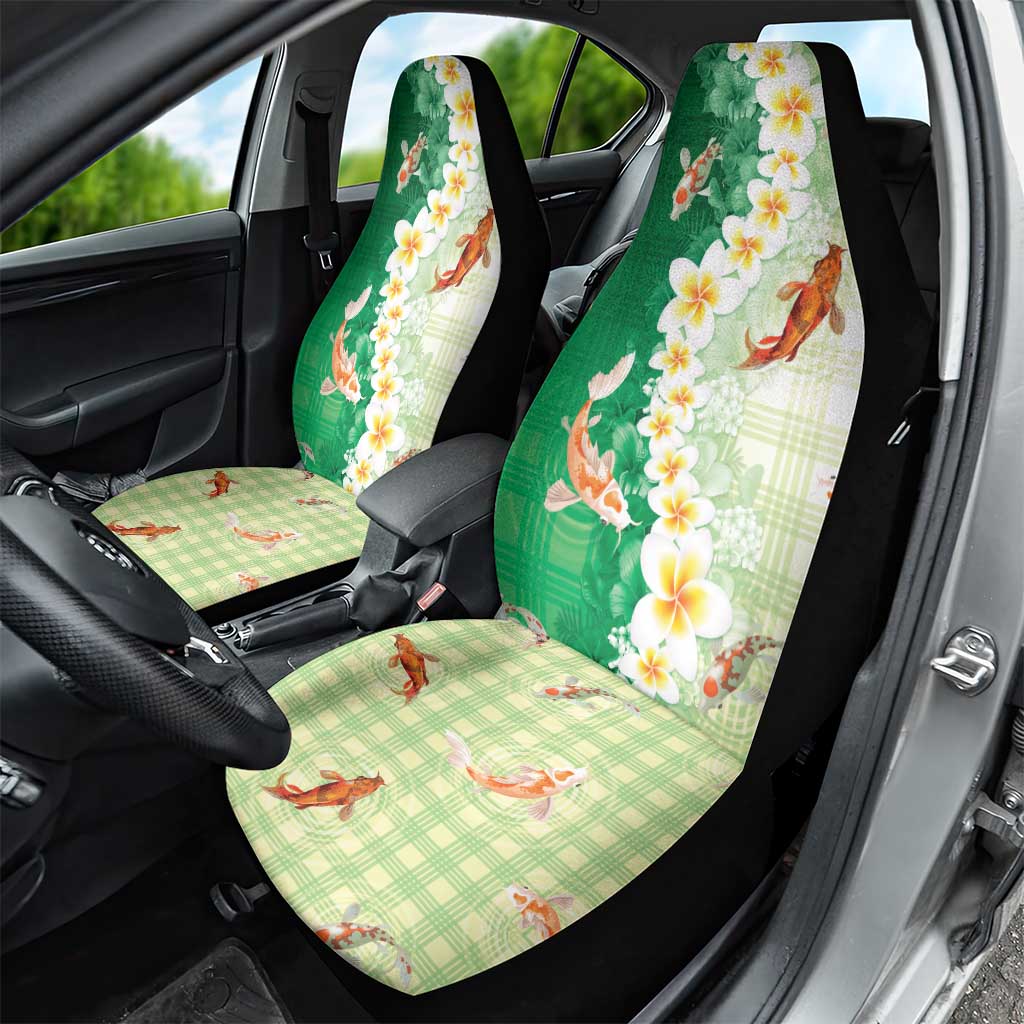 Hawaii And Japan Car Seat Cover Plumeria Lei With Koi Fish Green LT05 - Polynesian Pride