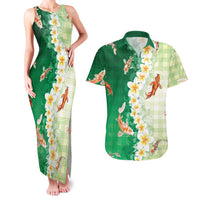 Hawaii And Japan Couples Matching Tank Maxi Dress and Hawaiian Shirt Plumeria Lei With Koi Fish Green LT05 Green - Polynesian Pride