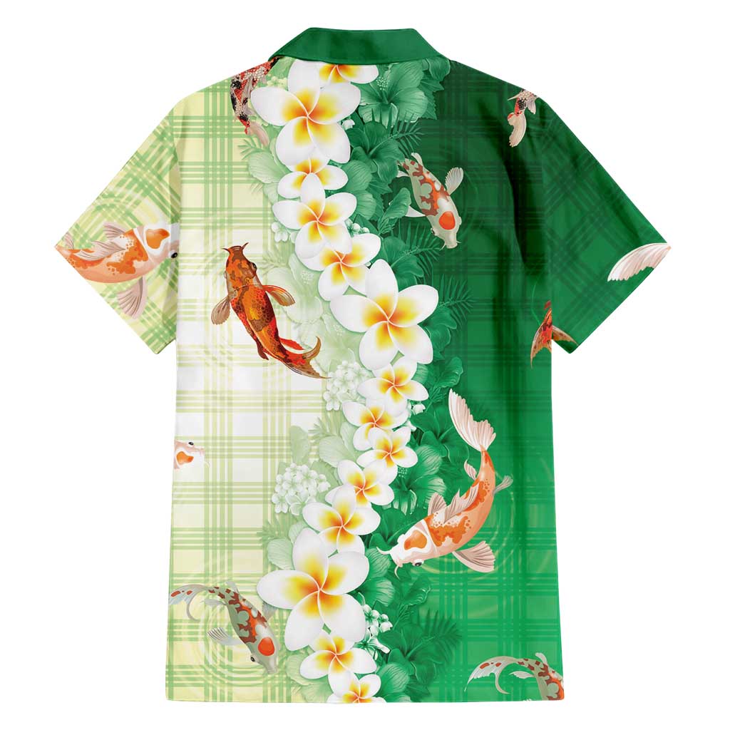Hawaii And Japan Family Matching Off The Shoulder Long Sleeve Dress and Hawaiian Shirt Plumeria Lei With Koi Fish Green LT05 - Polynesian Pride