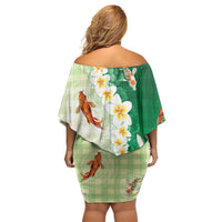 Hawaii And Japan Family Matching Off Shoulder Short Dress and Hawaiian Shirt Plumeria Lei With Koi Fish Green LT05 - Polynesian Pride