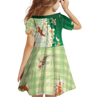 Hawaii And Japan Family Matching Summer Maxi Dress and Hawaiian Shirt Plumeria Lei With Koi Fish Green LT05 - Polynesian Pride