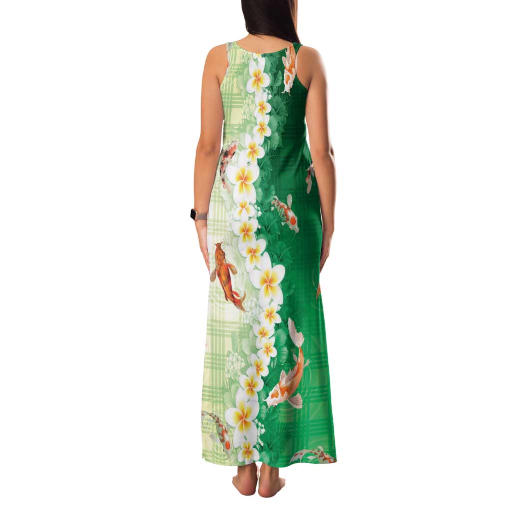 Hawaii And Japan Family Matching Tank Maxi Dress and Hawaiian Shirt Plumeria Lei With Koi Fish Green LT05 - Polynesian Pride