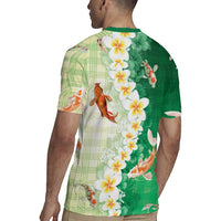 Hawaii And Japan Rugby Jersey Plumeria Lei With Koi Fish Green LT05 - Polynesian Pride