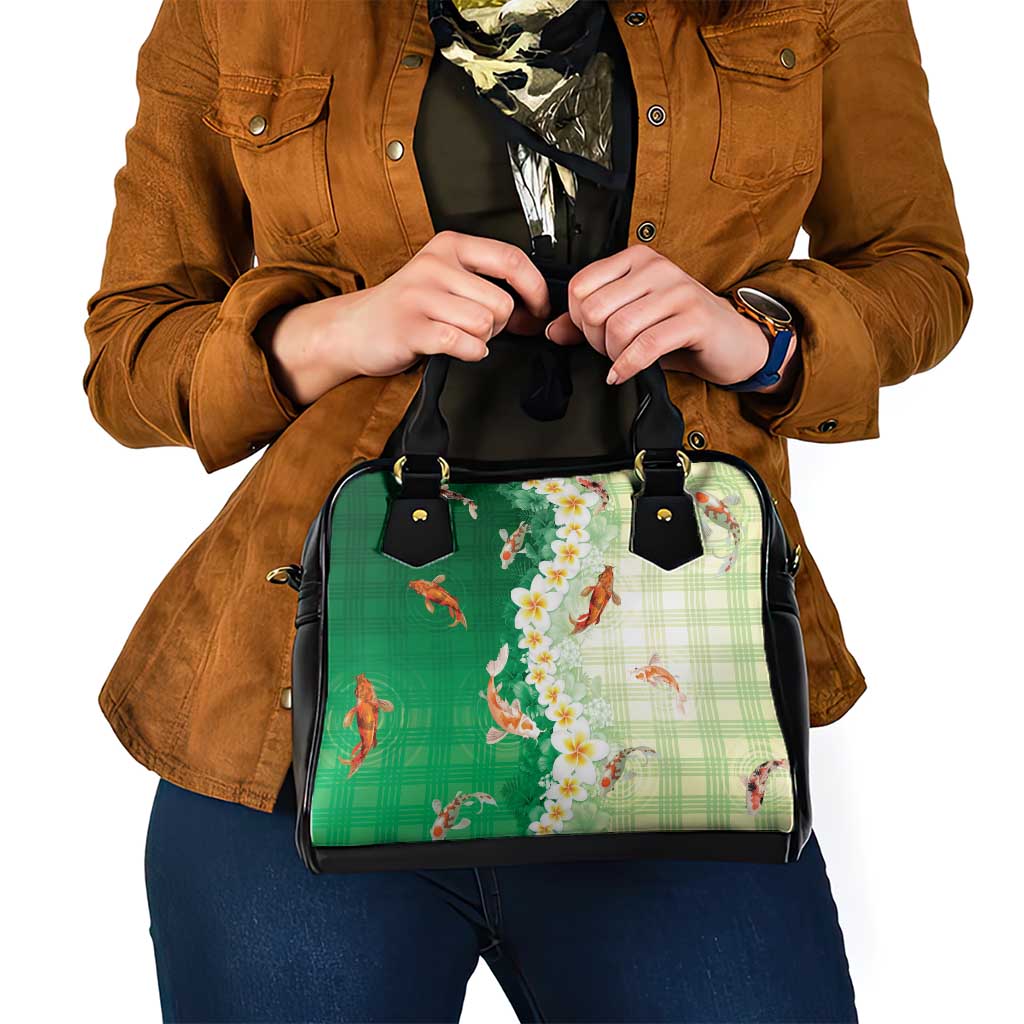 Hawaii And Japan Shoulder Handbag Plumeria Lei With Koi Fish Green - Polynesian Pride