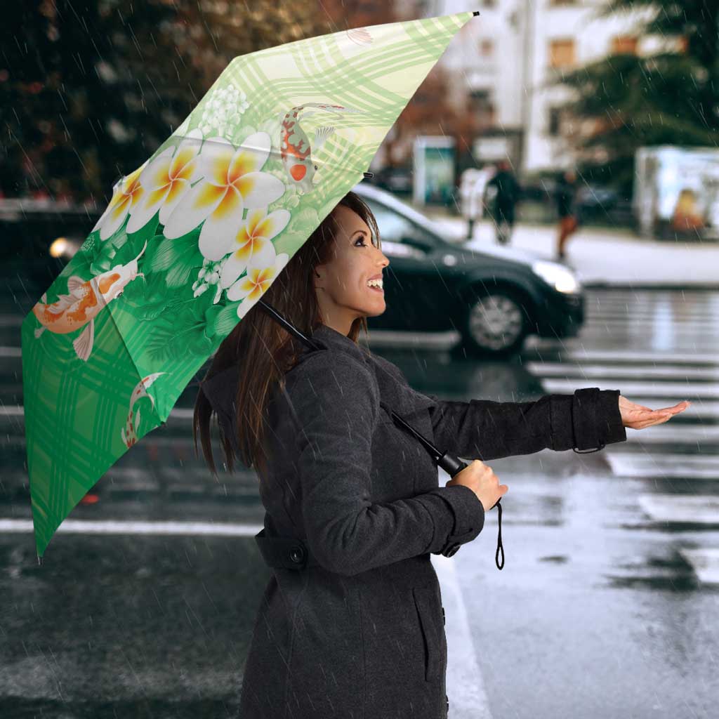 Hawaii And Japan Umbrella Plumeria Lei With Koi Fish Green - Polynesian Pride