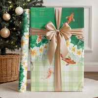 Hawaii And Japan Wrapping Paper Plumeria Lei With Koi Fish Green