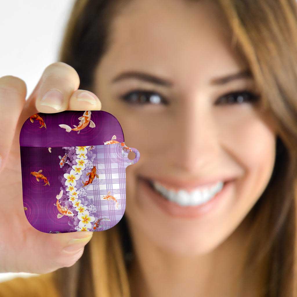 Hawaii And Japan AirPods Case Plumeria Lei With Koi Fish Purple - Polynesian Pride