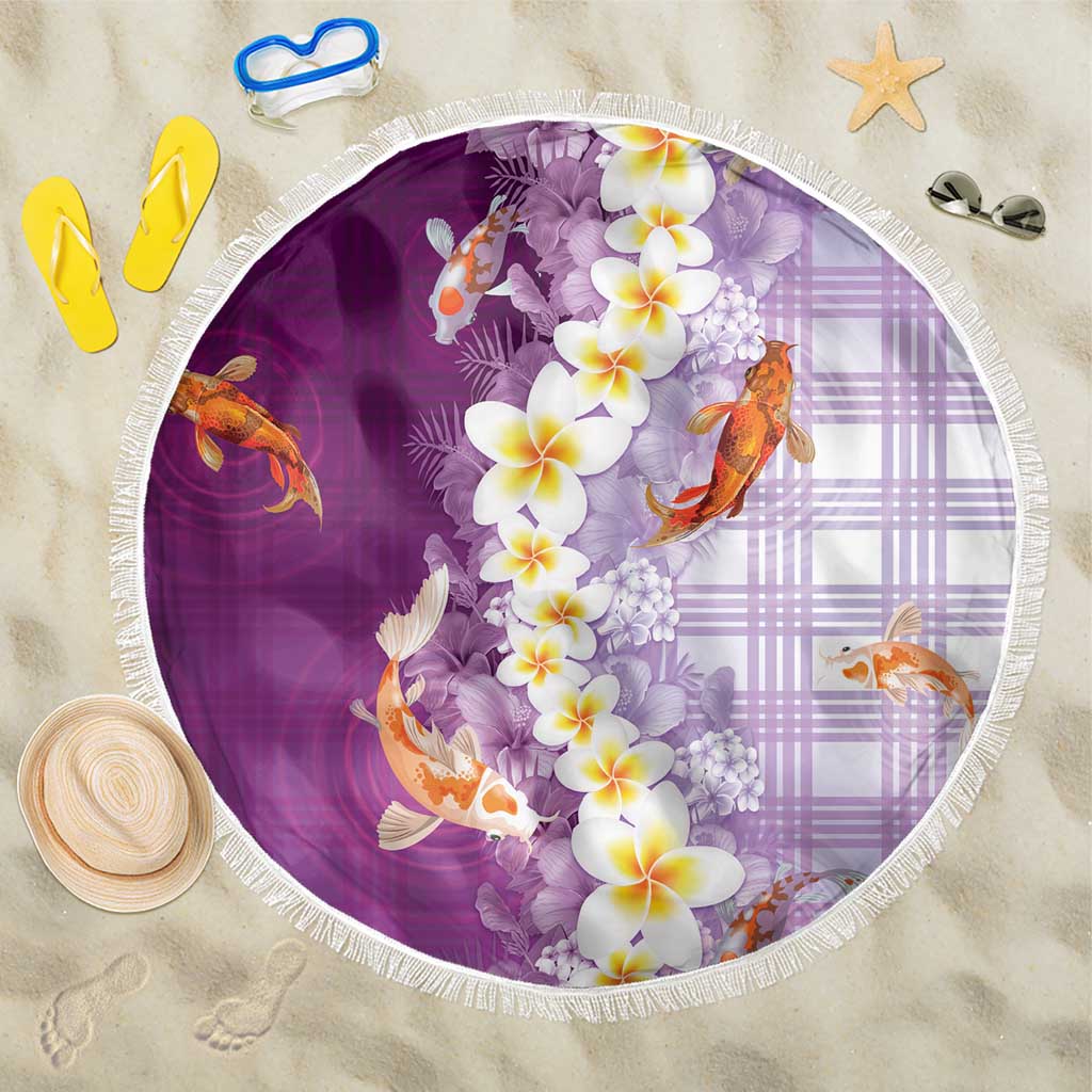 Hawaii And Japan Beach Blanket Plumeria Lei With Koi Fish Purple LT05 One Size 150cm Purple - Polynesian Pride
