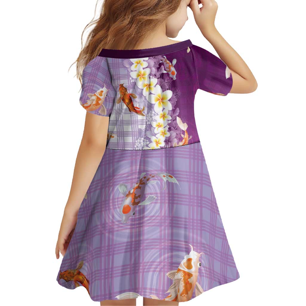 Hawaii And Japan Family Matching Mermaid Dress and Hawaiian Shirt Plumeria Lei With Koi Fish Purple LT05 - Polynesian Pride