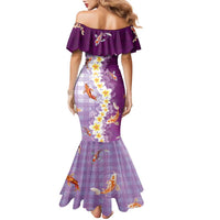 Hawaii And Japan Family Matching Mermaid Dress and Hawaiian Shirt Plumeria Lei With Koi Fish Purple LT05 - Polynesian Pride