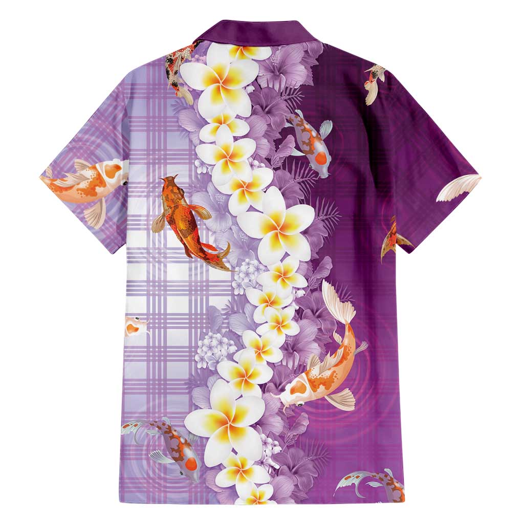 Hawaii And Japan Family Matching Short Sleeve Bodycon Dress and Hawaiian Shirt Plumeria Lei With Koi Fish Purple LT05 - Polynesian Pride