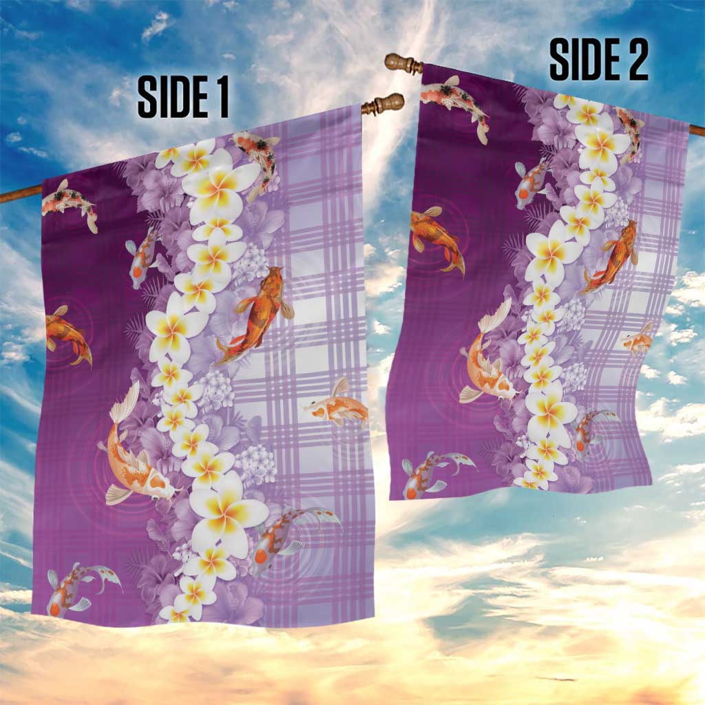 Hawaii And Japan Garden Flag Plumeria Lei With Koi Fish Purple - Polynesian Pride