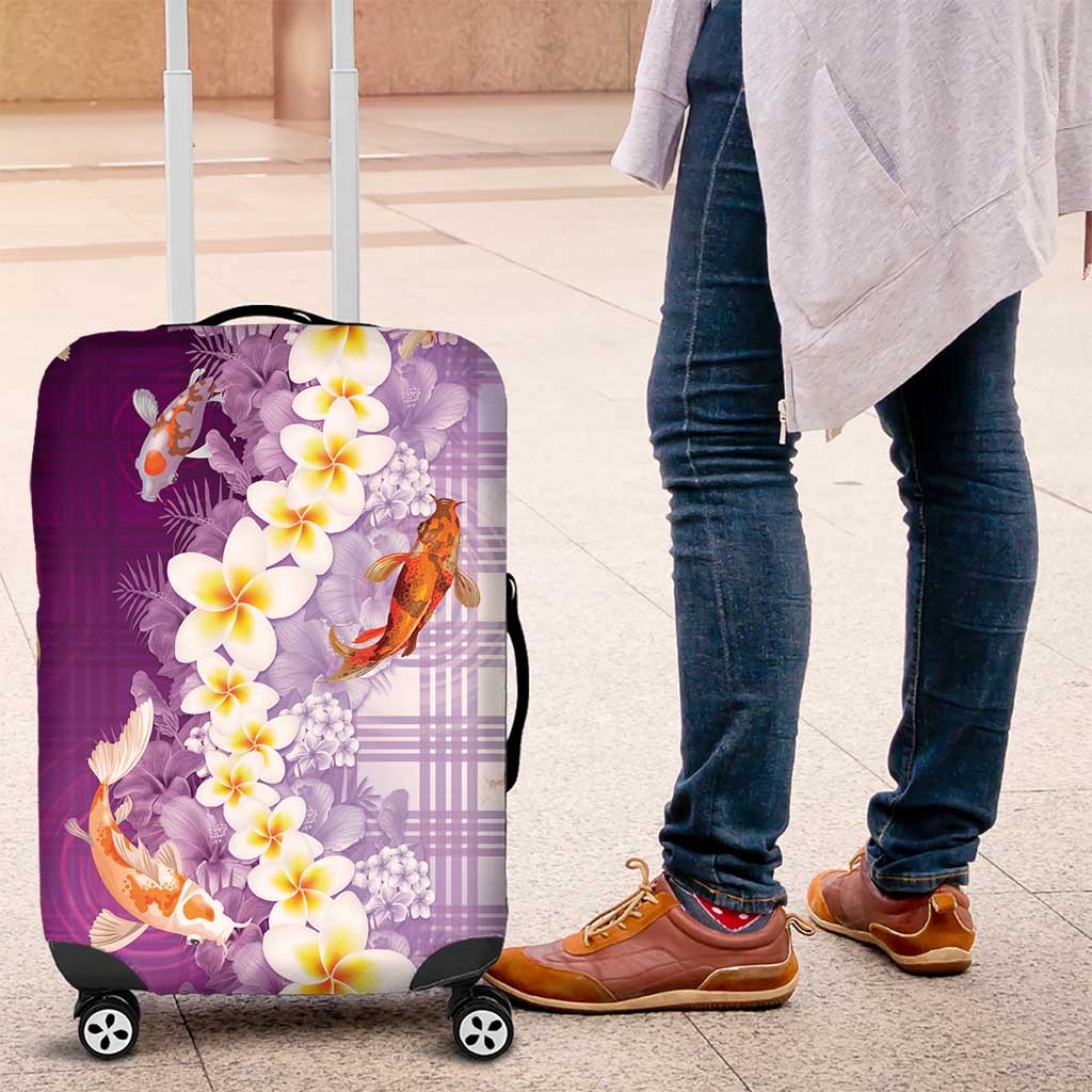 Hawaii And Japan Luggage Cover Plumeria Lei With Koi Fish Purple LT05 Purple - Polynesian Pride