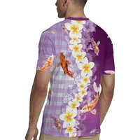 Hawaii And Japan Rugby Jersey Plumeria Lei With Koi Fish Purple LT05 - Polynesian Pride