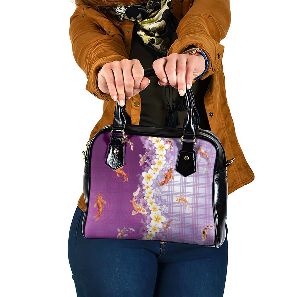 Hawaii And Japan Shoulder Handbag Plumeria Lei With Koi Fish Purple LT05 One Size Purple - Polynesian Pride