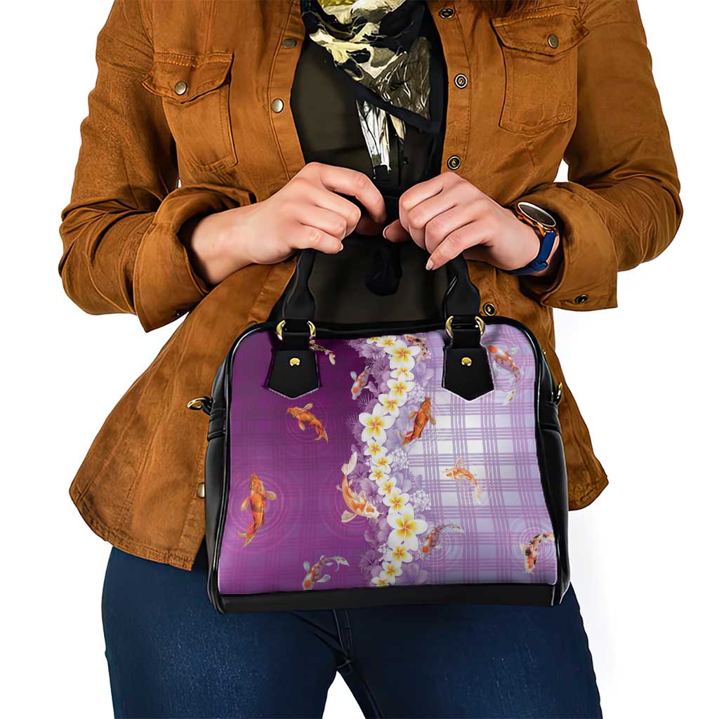 Hawaii And Japan Shoulder Handbag Plumeria Lei With Koi Fish Purple LT05 - Polynesian Pride