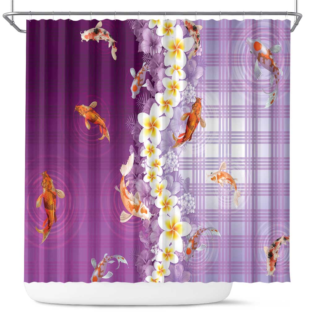 Hawaii And Japan Shower Curtain Plumeria Lei With Koi Fish Purple LT05 Purple - Polynesian Pride