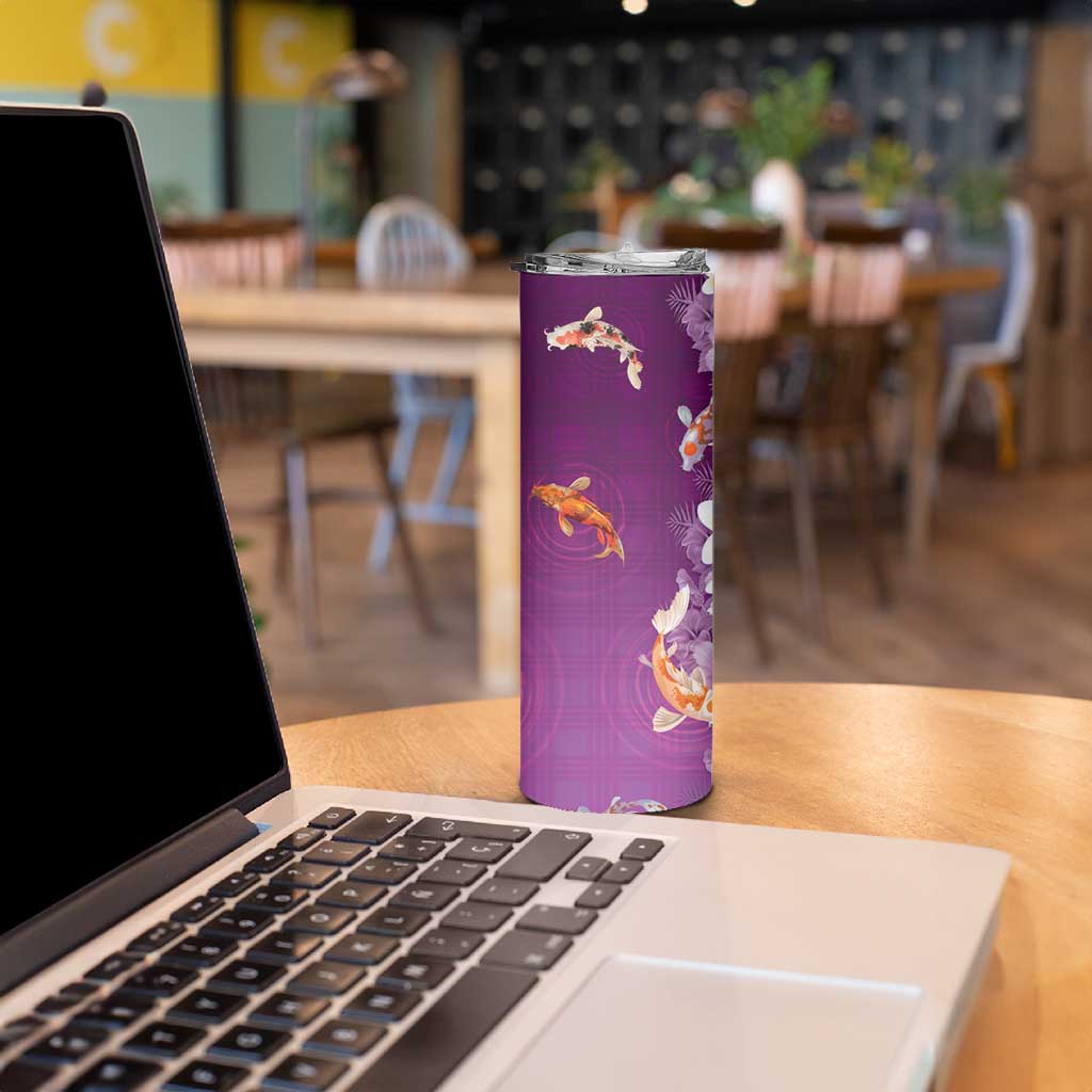 Hawaii And Japan Skinny Tumbler Plumeria Lei With Koi Fish Purple - Polynesian Pride