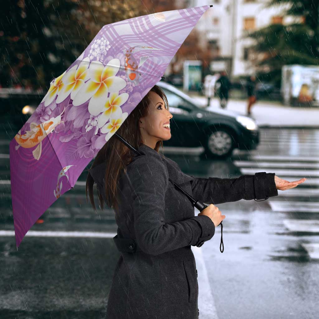 Hawaii And Japan Umbrella Plumeria Lei With Koi Fish Purple - Polynesian Pride