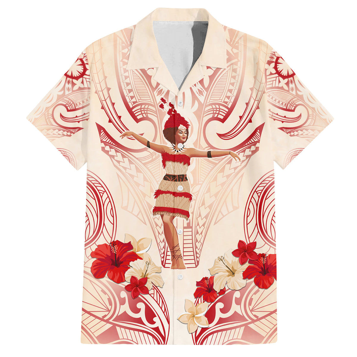 Siva Samoa Family Matching Off Shoulder Long Sleeve Dress and Hawaiian Shirt Samoan Taupou With Polynesian Pattern LT05 Dad's Shirt - Short Sleeve Beige - Polynesian Pride