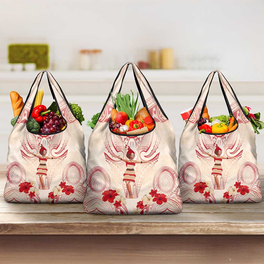 Siva Samoa Grocery Bag Samoan Taupou With Polynesian Pattern